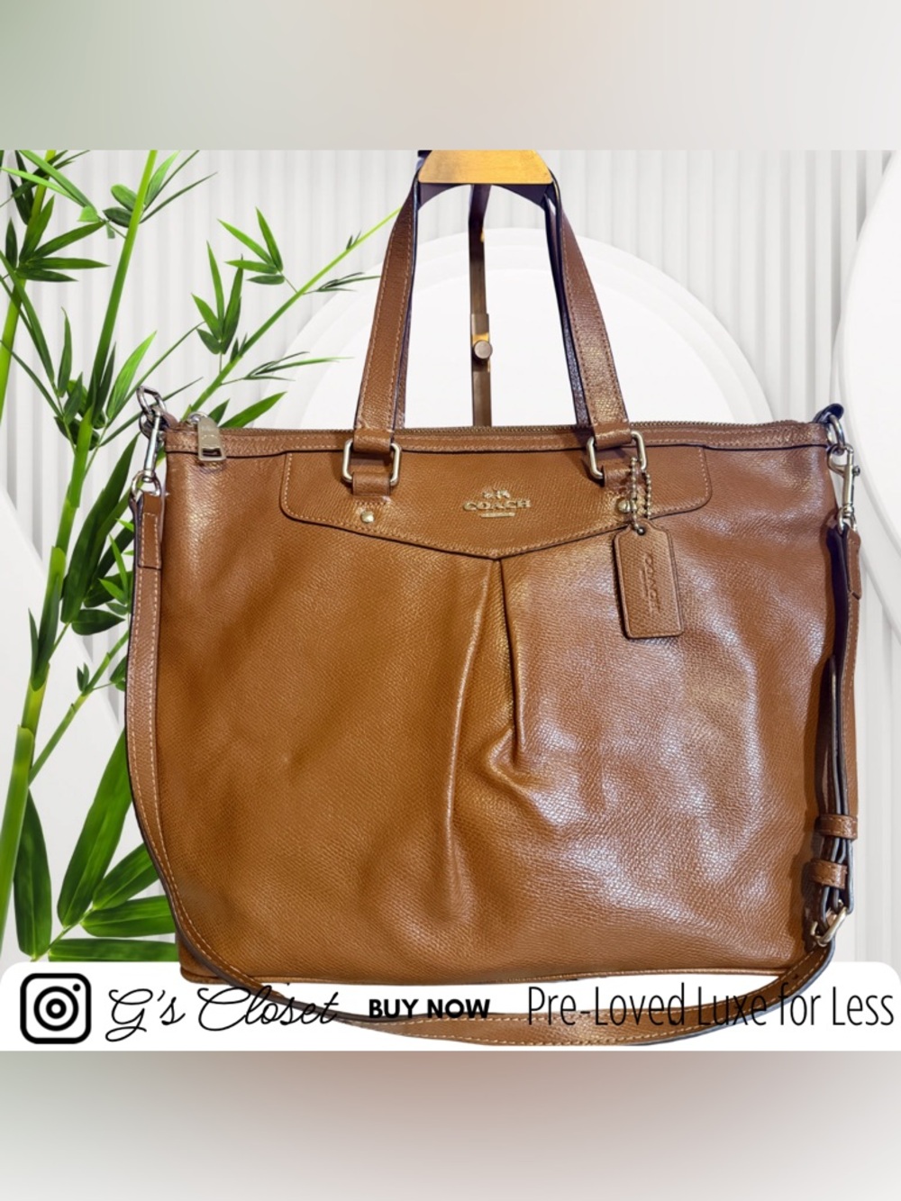 Coach Tan Leather Tote with Gold Hardware